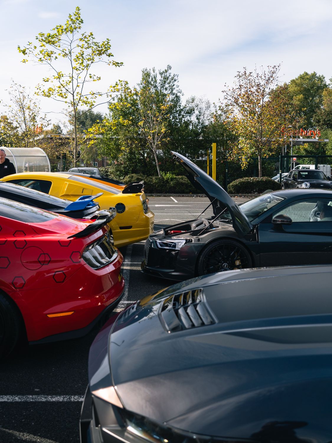 Cars lined up in the sun
