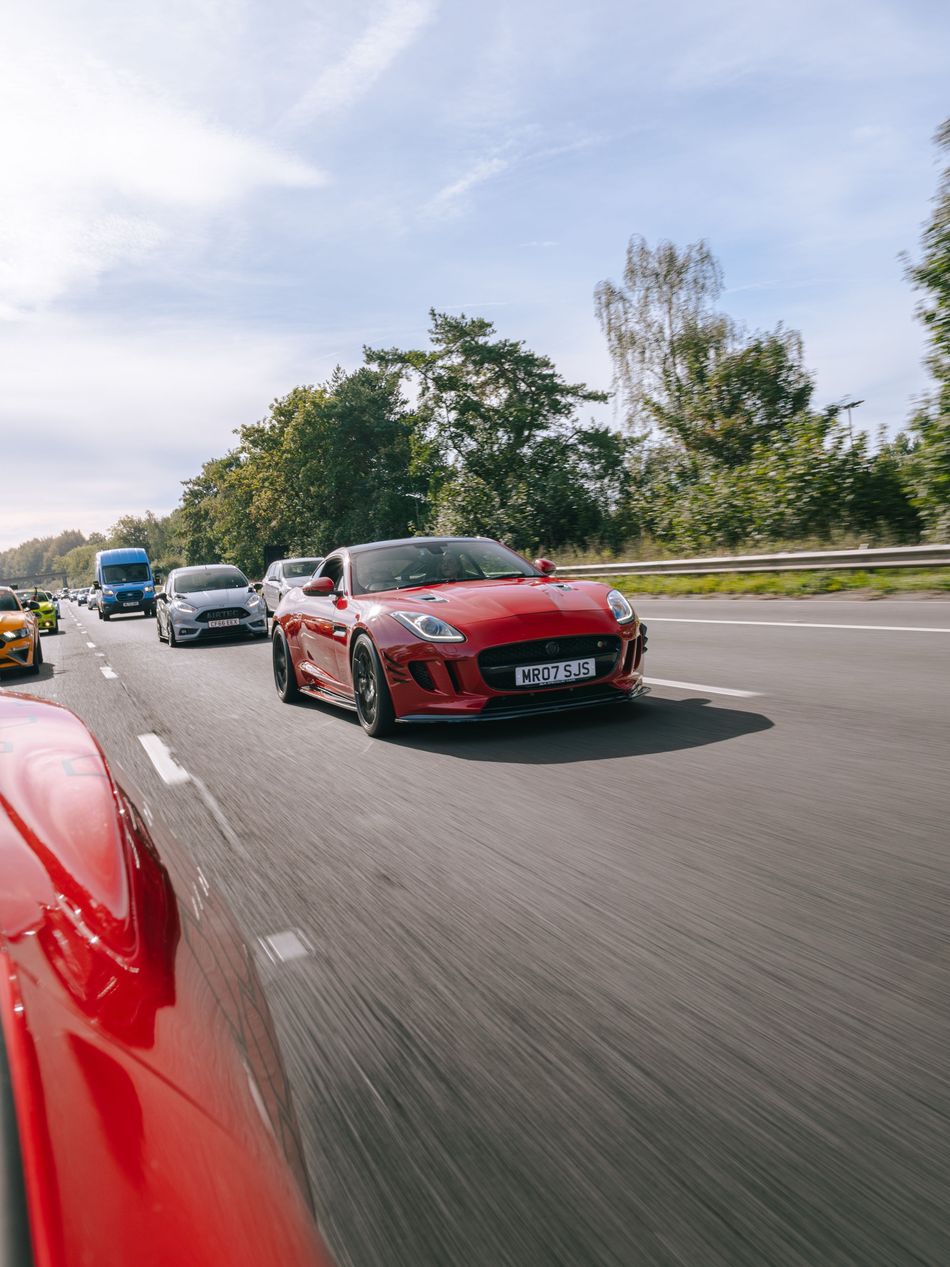 Jaguar F-Type leading the convoy